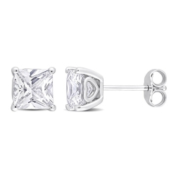 GEM AND HARMONY 2.58 Carat (Ctw) Lab-Created Sapphire Square Solitaire Earrings In Sterling Silver (6Mm) In White
