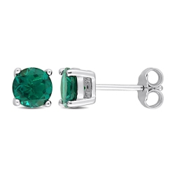 GEM AND HARMONY 1.70 Carat (Ctw) Lab-Created Emerald Solitaire Stud Earrings In Sterling (6Mm) In Silver