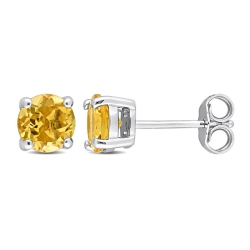 GEM AND HARMONY 1.50 Carat (Ctw) Citrine Solitaire Stud Earrings In Sterling (6Mm) In Silver