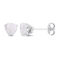 GEM AND HARMONY 1.00 Carat (Ctw) Opal Solitaire Stud Heart Earrings In Sterling In Silver