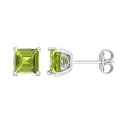 GEM AND HARMONY 2.40 Carat (Ctw) Square Peridot Solitaire Stud Earrings In Sterling In Silver