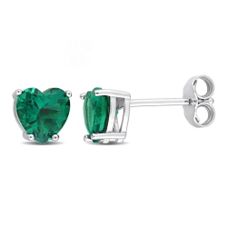 GEM AND HARMONY 1.50 Carat (Ctw) Lab-Created Emerald Heart Stud Earrings In Sterling In Silver