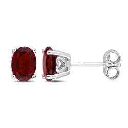 GEM AND HARMONY 1.90 Carat (Ctw) Garnet Oval Stud Earrings In Sterling In Silver
