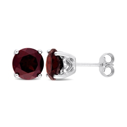 GEM AND HARMONY 4.00 Carat (Ctw) Garnet Solitaire Stud Earrings In Sterling (6Mm) In Silver