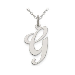 GEM AND HARMONY Sterling Fancy Script Initial -G- Pendant Necklace Charm With Chain In Silver