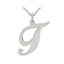 GEM AND HARMONY Sterling Fancy Script Initial -T- Pendant Necklace Charm With Chain In Silver