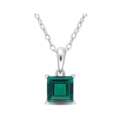 GEM AND HARMONY 1.15 Carat (Ctw) Princess-Cut Lab-Created Emerald Solitaire Pendant Necklace In Sterling With Chain In Silver
