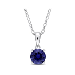 GEM AND HARMONY 1.00 Carat (Ctw) Lab-Created Sapphire Solitaire Pendant Necklace In Sterling Silver With Chain In Blue
