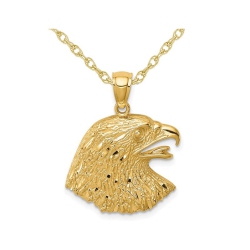 GEM AND HARMONY 14K Gold Diamond-Cut Eagle Head Charm Pendant Necklace With Chain In Yellow