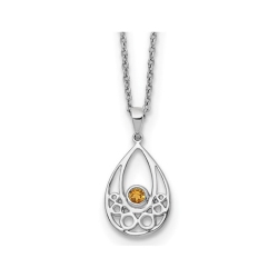 GEM AND HARMONY 1/10 Carat (Ctw) Citrine Drop Pendant Necklace In Sterling With Chain In Silver