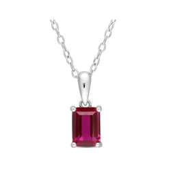 GEM AND HARMONY 1 1/2 Carat (Ctw) Emerald-Cut Lab-Created Ruby Solitaire Pendant Necklace In Sterling With Chain In Silver