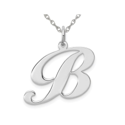 GEM AND HARMONY Sterling Fancy Script Initial -B- Pendant Necklace Charm With Chain In Silver