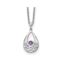 GEM AND HARMONY 1/10 Carat (Ctw) Amethyst Drop Pendant Necklace In Sterling With Chain In Silver