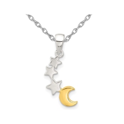 GEM AND HARMONY Stars And Moon Charm Pendant Necklace In Sterling And Chain In Silver