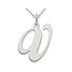 GEM AND HARMONY Sterling Fancy Script Initial -V- Pendant Necklace Charm With Chain In Silver