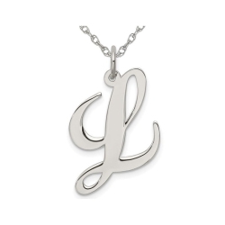 GEM AND HARMONY Sterling Fancy Script Initial -L- Pendant Necklace Charm With Chain In Silver