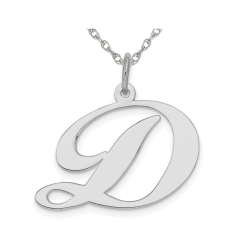 GEM AND HARMONY Sterling Fancy Script Initial -D- Pendant Necklace Charm With Chain In Silver