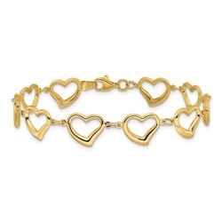 GEM AND HARMONY 14K Gold Polished Heart Link Bracelet (7.00 Inches) In Yellow