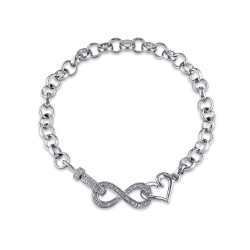 GEM AND HARMONY 1/10 Carat (Ctw) Diamond Infinity Heart Bracelet In Sterling In Silver