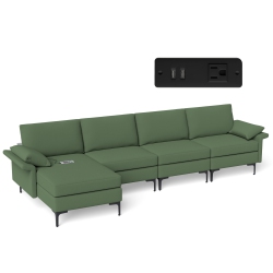 COSTWAY Modern Modular L-Shaped Sectional Sofa USB Sofa W/ Reversible Chaise & 2 USB Ports In Green