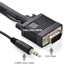 YELLOW-PRICE VGA Cable With Audio (Svga Monitor Cable With 3.5MM Stereo Audio) 6 Feet, 1-5PCs