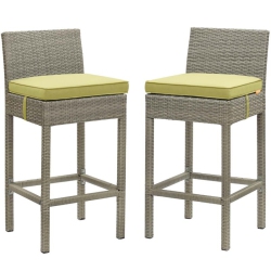 MODWAY Conduit Rattan Outdoor Bar Stool In Light And Peridot (Set Of 2) In Gray