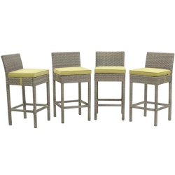 MODWAY Conduit Rattan Outdoor Bar Stool In Light And Peridot (Set Of 4) In Gray