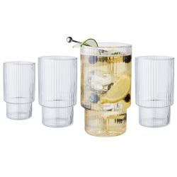 GALATEO LIVING Galateo Capri Collection Victoria Plus Borosilicate Ribbed Drinking Glasses - Set Of 4