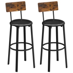 FURNITURE ONE Bar Stools, Set Of 2 Pu Upholstered Breakfast Stools, 15.4 X 15.4 X 29.7 Inches, Footrest, Simple Assembly