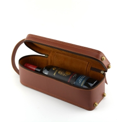 EXCLUSIVE LEATHER CA Leather Wine Bottle Carrier Case / Wine Case Holder // In Tan