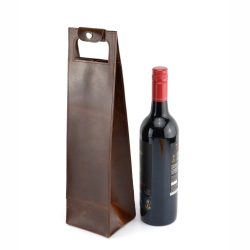 EXCLUSIVE LEATHER CA Leather Wine Carrier / Single Bottle Wine Tote / Cover In In Brown