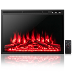 COSTWAY 37"electric Fireplace Insert Heater Log Flame Effect W/ Remote Control 1500W