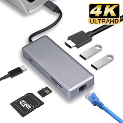 YELLOW-PRICE Aluminum Type C Hub With 4K HDMI, Rj45 Ethernet, Card Reader, USB (Space Grey)