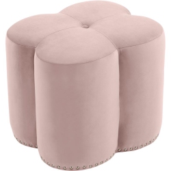 MERIDIAN FURNITURE Clover Flower Shaped Velvet Ottoman In Pink