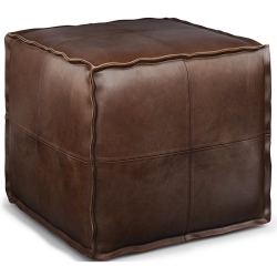 SIMPLI HOME Brody Boho Square Pouf In Distressed Faux Leather In Dark Brown