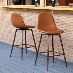HOMY CASA Modern 2-Piece Swivel Dining Stool Set With Soft Pu Sturdy Iron Frame, Cognac Faux Leather