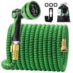 FURNITURE ONE Garden Expandable Water Hose 25 Ft With 10 Function Nozzle Greenblack