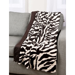 NEMCOR Zebra Print Plush Faux Fur Micromink Brown & Super Soft Fleece Throw Reversible Adults Comfortable Cover Blanket 50X60-Inch In White