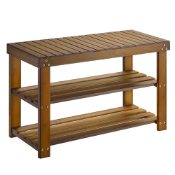 FURNITURE ONE Bamboo Shoe Rack Bench 3-Tier In Brown
