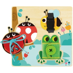 TOOKYLAND Wooden Basic Skills Board - 5PCs - Learn to Lace, Tie, Snap And Button, Ages 3+