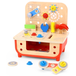 TOOKYLAND Pretend Play Wooden Workbench - 31PCs Builder's Tool Bench Play Set for Kids, Ages 3+
