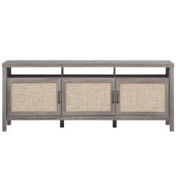 TOPBUY Universal Tv Stand Cabinet Television Media Console With 3 Rattan Doors Oak In Grey