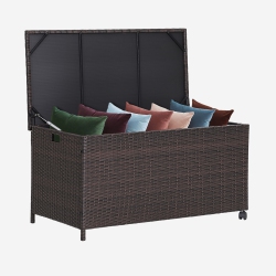 TOPBUY Patiojoy Outdoor 50 Gallon Wicker Storage Box Pe Rattan Storage Container With Lid Deck&waterproof Liner Mix In Brown