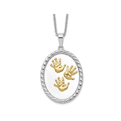 GEM AND HARMONY Hand Prints Pendant Necklace In Sterling Silver And Gold With Chain In Yellow