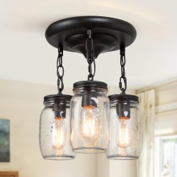 LNC Farmhouse 3-Light Mason Jar Glass Semi Flush Mount Ceiling Lights