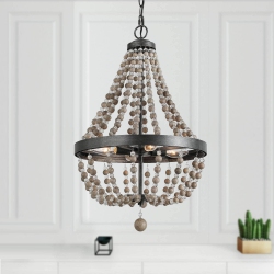 LNC Modern Farmhouse 4-Light Wood Beads Chandelier Bohemian Empire Hanging Pendant