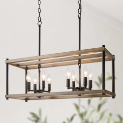LNC Modern Farmhouse 8-Light Faux Wood Lantern Rectangle Chandelier for Kitchen Island