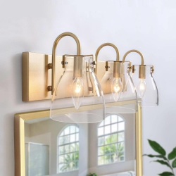 LNC Modern 3-Light Bathroom Vanity Light Clear Glass Wall Sconce for Powder Room In Gold