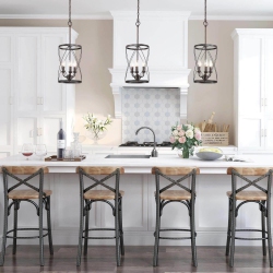 LNC Modern Farmhouse 3-Light Cylinder Lantern Chandelier for Kitchen Island In Black