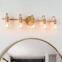LNC Modern 5-Light Bathroom Vanity Light Glass Wall Sconces In Gold
